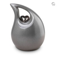 Keramische druppel urn met hart, grijs-KU018