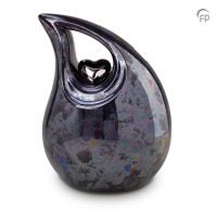Keramische druppel urn met hart, zwart olie-effect-KU007