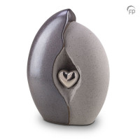 Keramische urn met hart, grijs-KU017