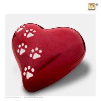 Dierenurn “Hart” Rood pareleff. met hondenpoot, P637