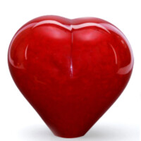 Glazen middelmaat urn, heart, rood opaque-U35BHOR