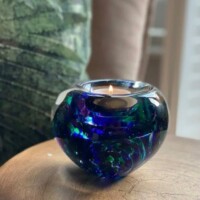 Glazen waxinelichthouder paars-groen-blauw-A12TPGB